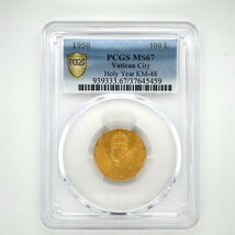 1950 MCML Gold 100 Lire Holy Year Vatican City PIUS XII PCGS MS67 KM-48 - $40,490.11 MXN