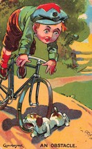 OBSTACLE-DOG BICYCLE ACCIDENT-CRACKERJACK SERIES-LITTLE JIMS BIKE~1909 P... - $9.41