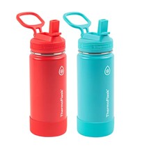 16Oz Stainless Steel Water Bottle, 2-Pack, Red And Aquamarine - £33.56 GBP