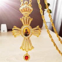 Pectoral Cross Gold Color Necklace Orthodox Church Priest Jewelry Jesus ... - $38.90