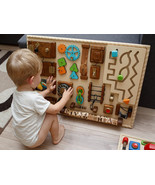Large colored and wooden toddler busy board, Personalized sensory board - $337.50