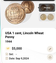 Rare coin&#39;s- 1944 wheat penny - $2,000.00