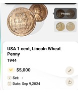Rare coin&#39;s- 1944 wheat penny - $2,000.00