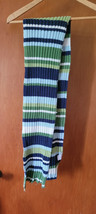 Unisex Stripped Scarf Green Purple White 7&quot; Wide 58&quot; Long Winter Skiing Fall - £8.78 GBP