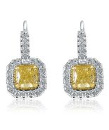 2.60 CT Cushion Cut Yellow Diamond Halo Drop Earrings 14k White Gold - $150,315.77 MXN