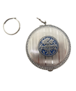 Antique Compact Finger Ring Chain Silver Tone Emboss Blue Enamel No Powd... - $749.37 MXN