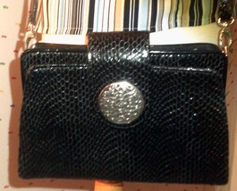 Brighton Black Snakelike Embossed Leather Organizer Crossbody Bag - £35.41 GBP
