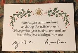 Bush White House Christmas Card Holly Thank U Gold Eagle Signed Gop Republican - £14.41 GBP