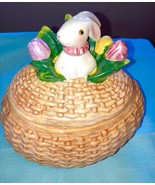 Easter Egg Fine China Pastel  7 inches  Bunny And Tulips - £21.15 GBP