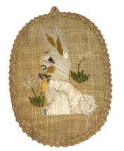 Vintage Bunny Rabbit Straw embroidery wall hanging mat Flowers Animal Ki... - $19.79