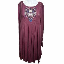 New Free People Womens Medium M Mohave Embroidered Maroon Dress Boho  - AC - £23.83 GBP