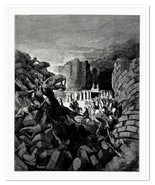 Gustave Dore The Walls of Jericho Falling Down 11x15.5" Vintage 1953 Litho Print