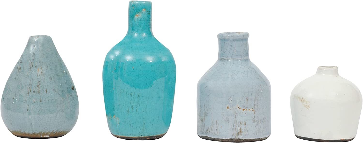 Blue & Ivory Terracotta Vases (Set Of 4 Shapes And Sizes) - $34.99