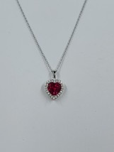 Cubic Zirconia Corundum Heart Cut t &amp; CZ Pendant/Necklace, Sterling Silver - £12.83 GBP