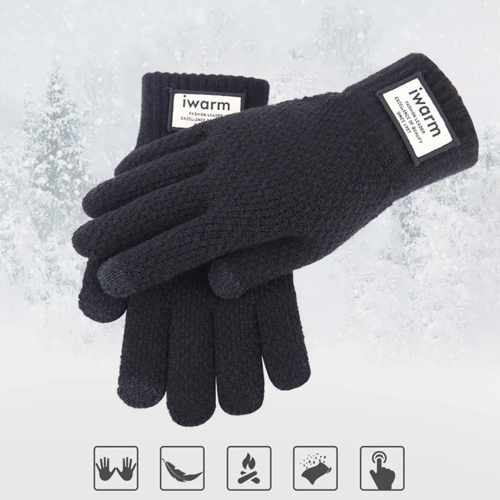 Autumn Winter Men Knitted Gloves Touch Screen Solid Color Gloves Men Warm Hand - £10.11 GBP