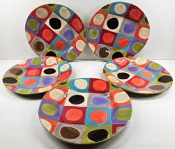 (5) Pier 1 Urban Dot Dinner Plates Set Multi Color Square Circle Modern Dish Lot - £70.95 GBP