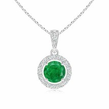 ANGARA Floating Emerald Pendant with Diamond Halo in 14K Solid Gold | 18&quot; Chain - £689.06 GBP