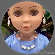 Cream Pearly Tulip Shape Bead Doll Necklace Earring Set • 14 inch Doll Jewelry - £6.98 GBP