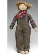 VINTAGE FARMER IN OVERALLS CLOTH DOLL MALE 10” FOLK ART ALL FABRIC 40s H... - £11.64 GBP