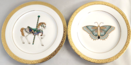 Royal Gallery Gold Buffet 2 Accent Salad Plates Butterfly and Carousel H... - £24.95 GBP