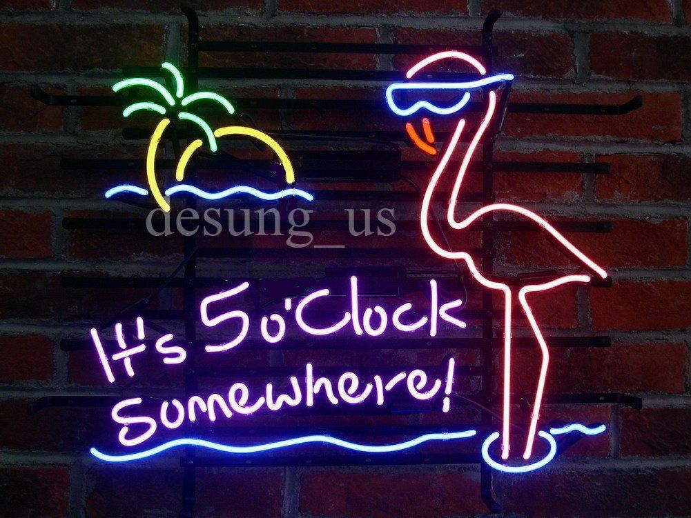 Primary image for New It's 5 O'clock Somewhere Flamingo Logo Beer Neon Sign 24"x20"