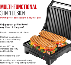 Press Grill And Gourmet Sandwich Maker Non-Stick Coated Plates 4 Slice NEW - £57.27 GBP