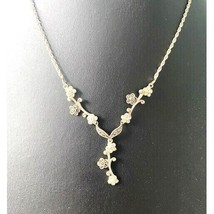 Elegant 925 Sterling Silver Cz And Marcasites Floral Necklace Sky - $40.39