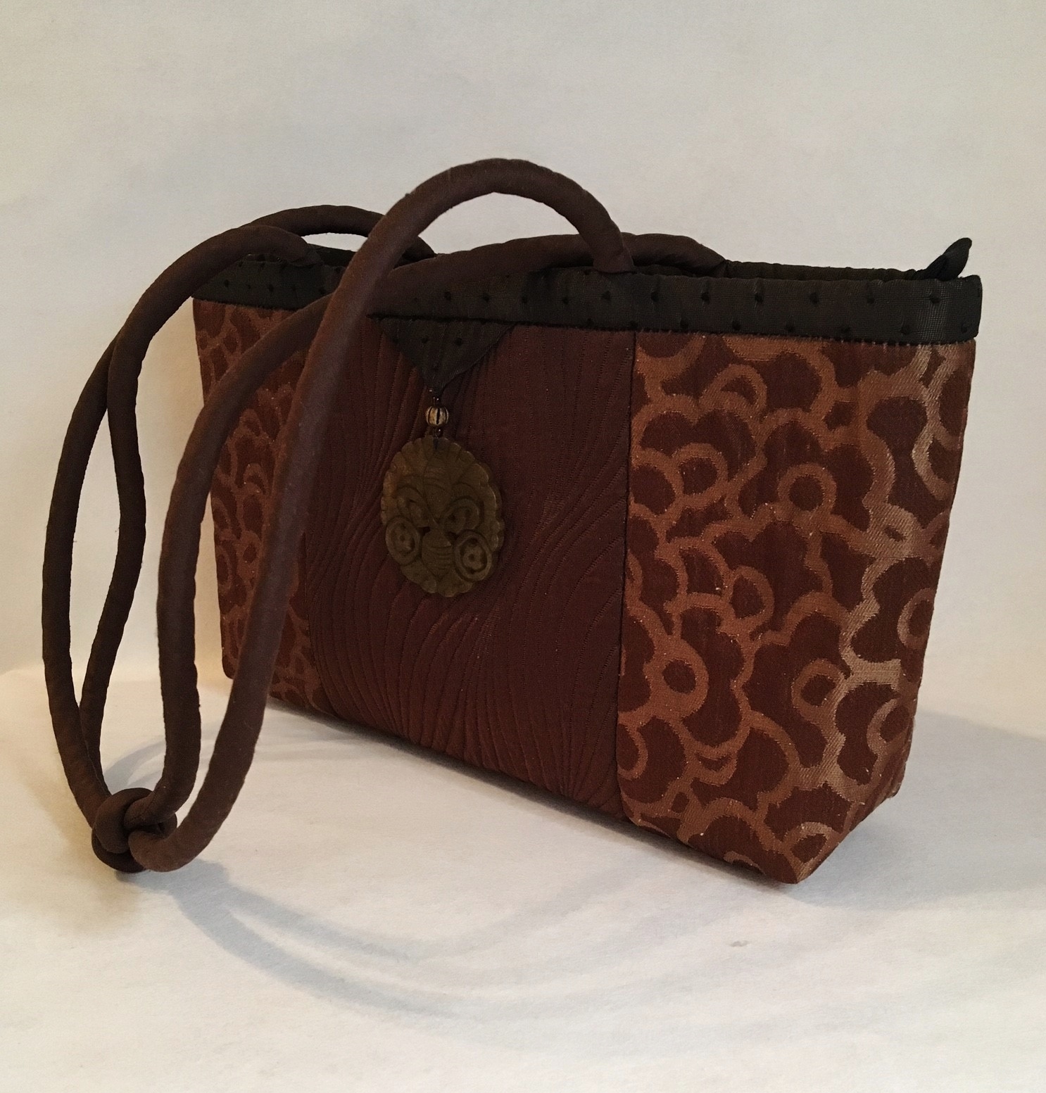 Primary image for Square Luna Purse Tapestry Stone Chocolate Brown Copper Handmade Handbag Tote