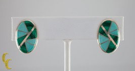 Gorgeous Sterling Silver Turquoise Inlay Clip-on Earrings Unique - £187.90 GBP