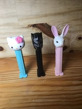 Black Panther Hello Kitty &amp; Pink Long Ear Bunny 3 Lot Pez 1990 Pez Dispensers - £7.96 GBP