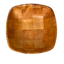 Square Wood Salad Bowl 10&quot; X 10&quot; Light Brown Checkered Style 3&quot; Tall - £18.87 GBP