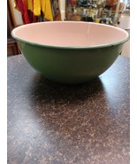 Vintage Cream w/ Green Enamelware 10&quot; Round Mixing Bowl  Farmhouse - $40.70 CAD