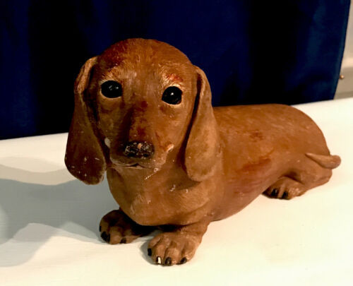 Sandicast Sandra Brue 1983 Dachshund Dog Sculpture 10" - Signed, Needs Touch Up - $24.31