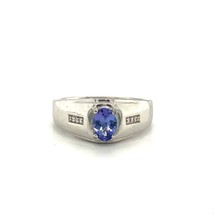 Vintage Sterling Signed 925 D&#39;Joy Tanzanite with CZ Accent Cocktail Band Ring 10 - £43.51 GBP