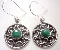 Malachite Accented Circle 925 Sterling Silver Dangle Earrings - £13.45 GBP