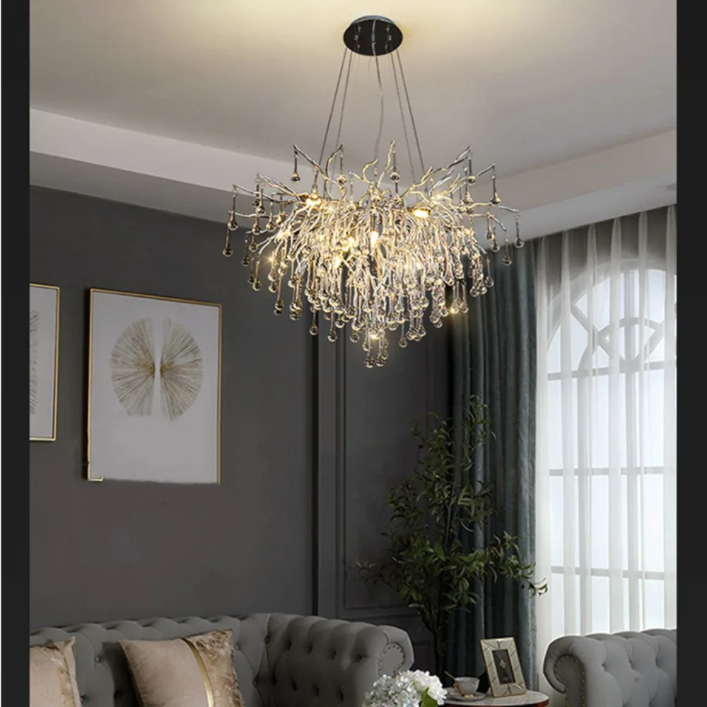 Designer Silver Crystal Water Drop Branch Chandelier Hall Living Room Ba... - $604.82+