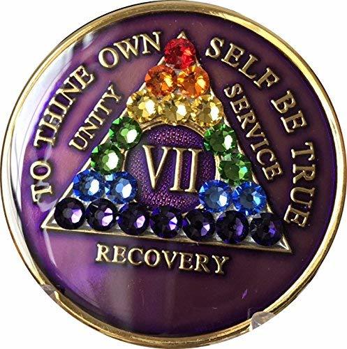 7 Year Purple Rainbow Swarovski Crystal Tri-Plate AA Medallion Chip VII
