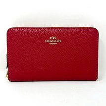 Coach Medium Id Zip Wallet in Red Apple Leather C4124 New With Tags - £177.49 GBP