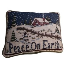 Vtg Christmas Peace on Earth Cabin Snow Needlepoint Decor Throw Pillow 1... - £9.02 GBP