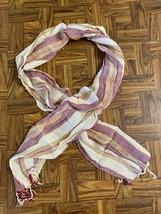 Vtg INDU Long Neck Scarf w/ Fringe Colorful Striped &amp; Gold Thread 100% Viscose - £11.86 GBP