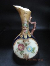 Antique French Majolica  pottery blue  pitcher ewer  vase 8&quot; - $44.55