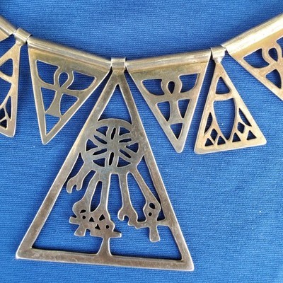 Sterling Silver 925 Deco Necklace 54 Gr Vintage Egyptian Revival Designer Collar Item image 6