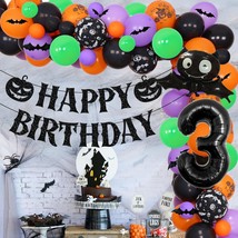 Halloween 3Rd Birthday Party Decorations Set Balloon Garland Kit Black Orange Pu - $33.99