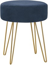 Monarch Specialties I 9002 Small Upholstered Ottoman, 16&quot; H, Blue Fabric/Gold, - £44.55 GBP