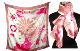 Chico&#39;s Scarf Living Beyond Breast Cancer Pink Floral Bird Satin - $19.99
