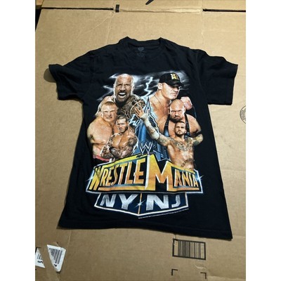 WrestleMania NY-NJ WWE Shirt Black, Men&#39;s Small Size, The Rock John Cena - $14.85