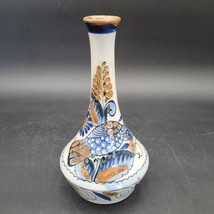 El Palomar Tonala Gray Blue Bird &amp; Flower Latin Mexican Folk Art Pottery Vase - £9.37 GBP