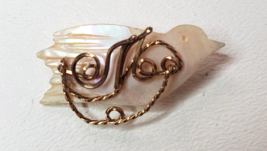 MOP Mother of Pearl Pin Initial Letter M Dove Bird Shell Vintage Goldtone 1-3/8&quot; - £14.16 GBP