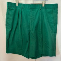 Vintage English Sports Shop Bermuda Shorts 38 Green Pleated Poly Cotton - $32.71