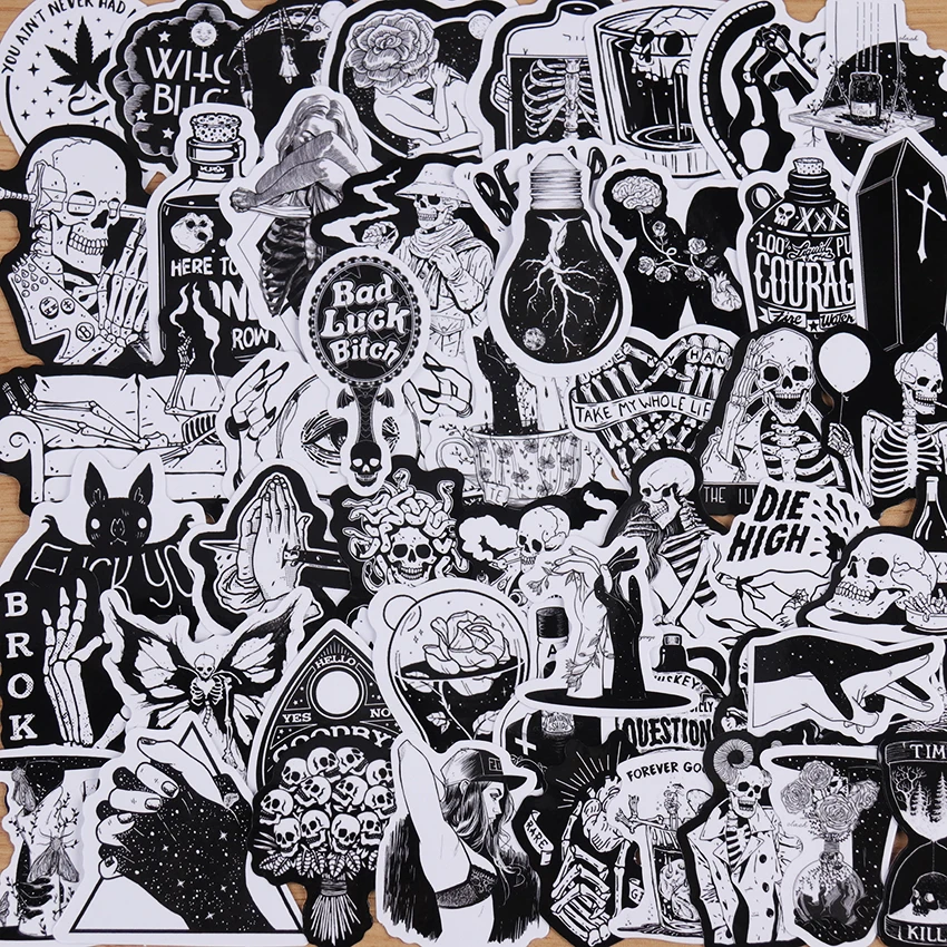Play 50PCS Black White Gothic Style Horror A Graffiti Stickers DIY Laptop Luggag - £23.18 GBP